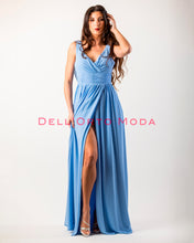 Carica l'immagine nel visualizzatore di Gallery, AZZURRO CELESTE abito schiena drappeggio