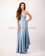 Carica l'immagine nel visualizzatore di Gallery, AZZURRO POLVERE abito spalline gioiello