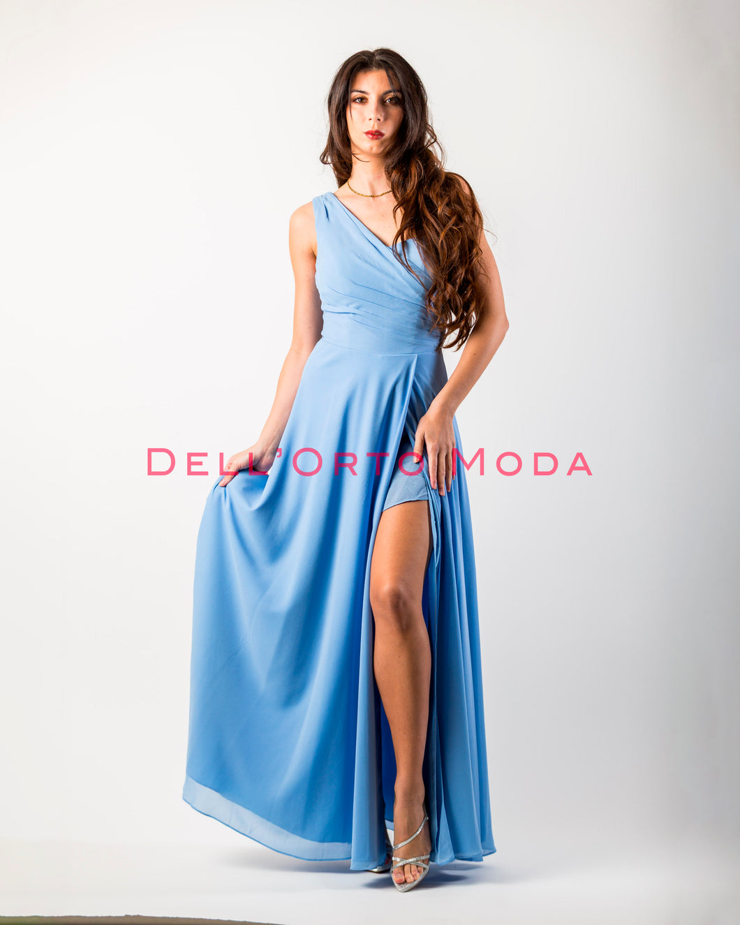 AZZURRO CELESTE abito monospalla