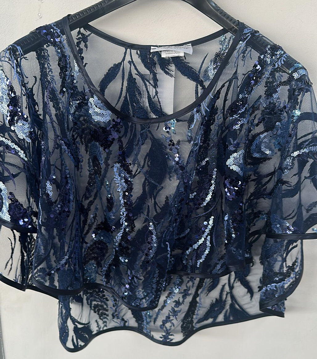BLU poncho ricamato paillettes